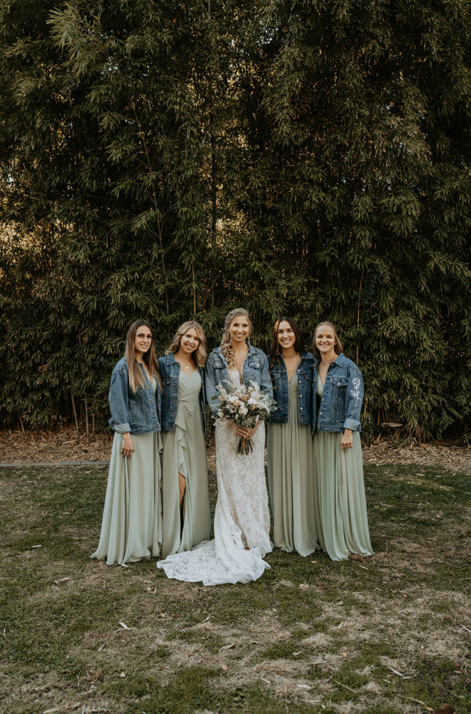 bridemaids and bride photos with custom jean jackets