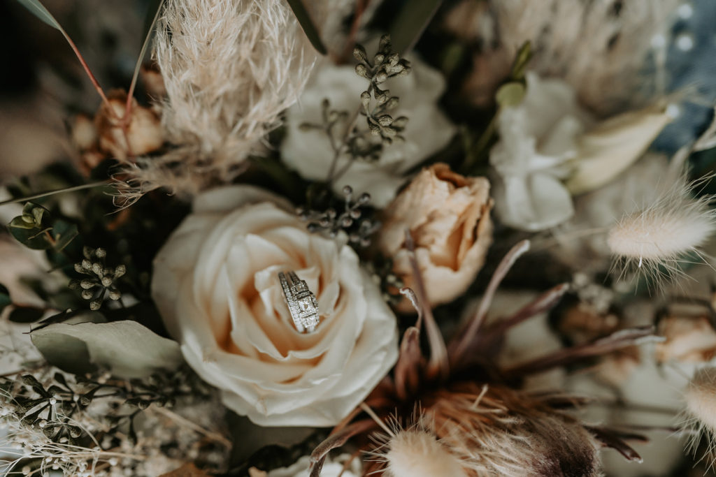 wedding day details for wedding flowers and wedding rings