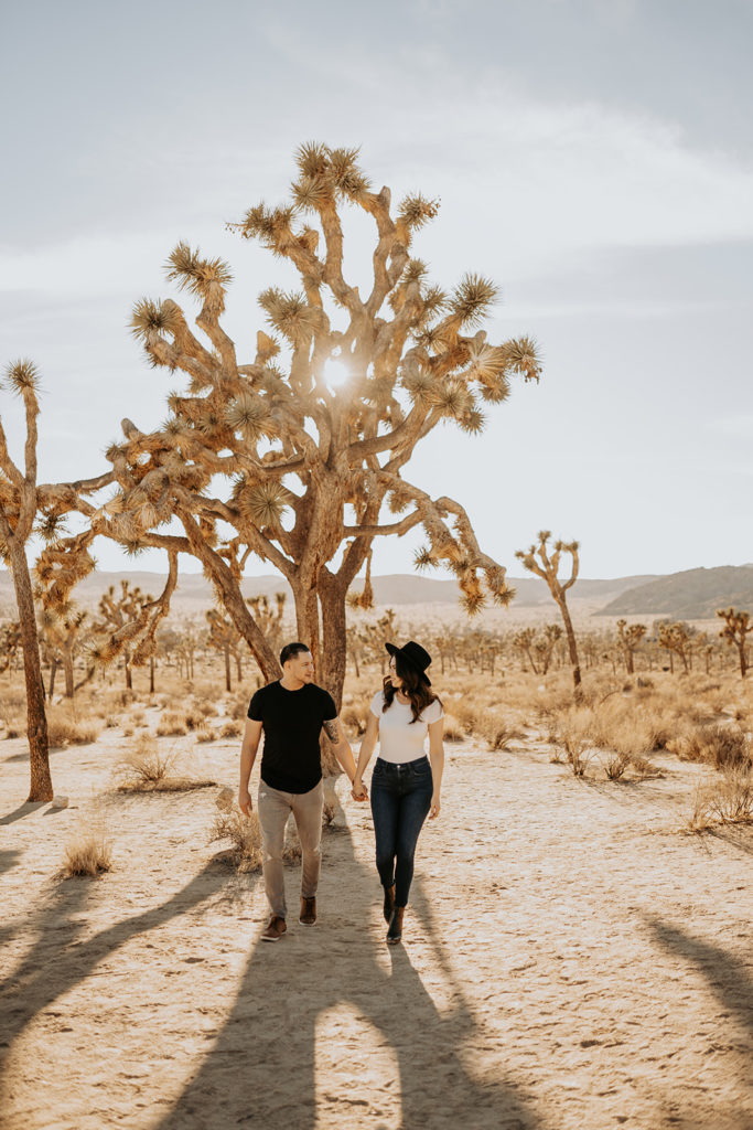 couple at joshua tree for engagement session