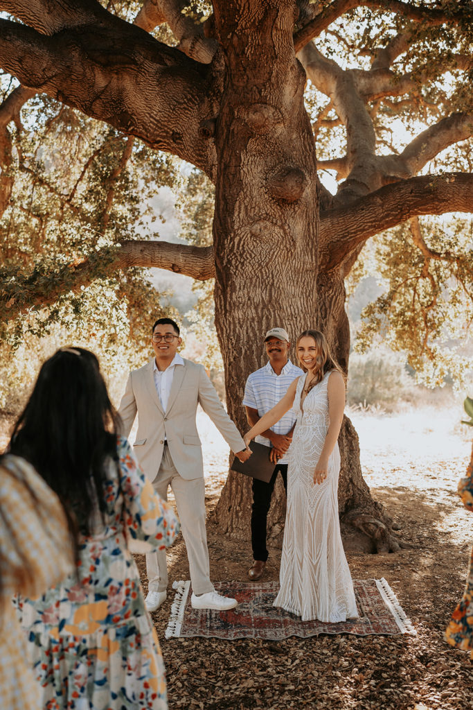 boho wedding ceremony under tree