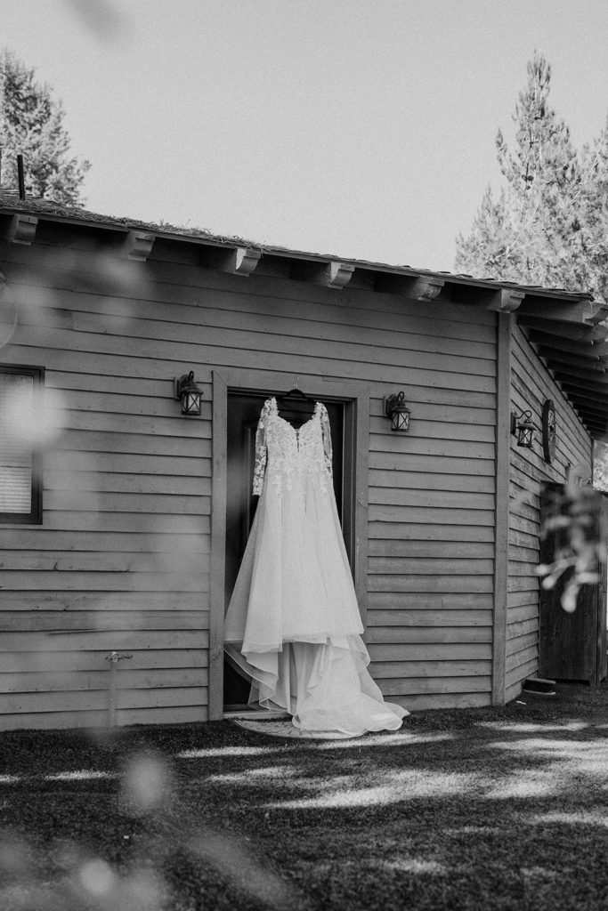 bridal dress hanging up