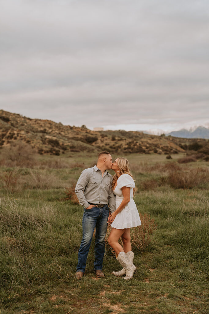 couple posing for their engagement photoshoot in redlands california