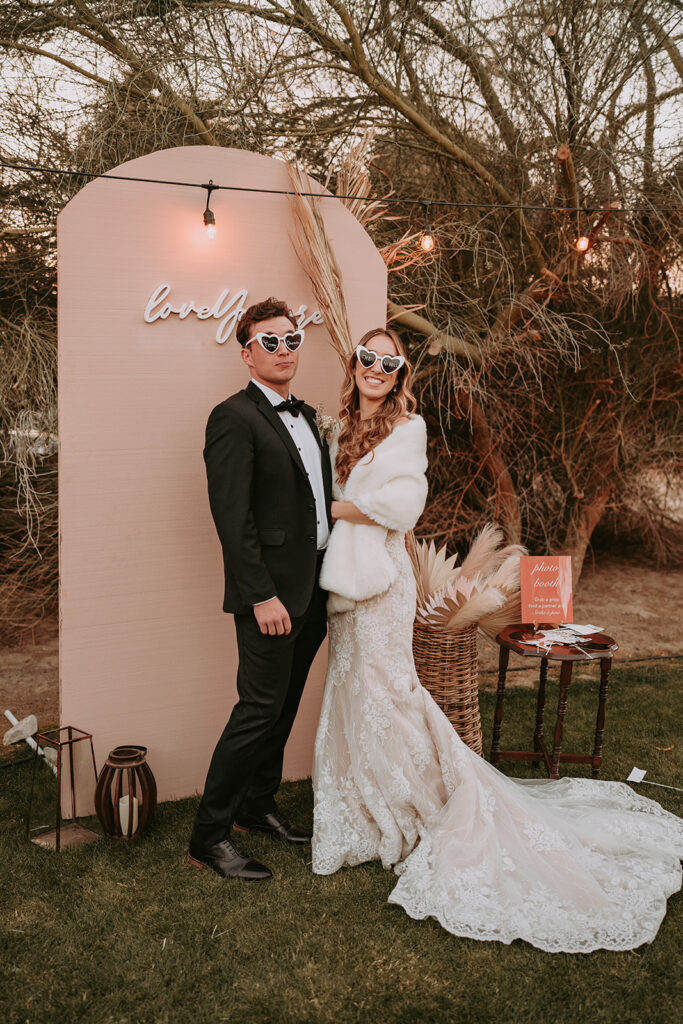 couple posing during their wedding reception