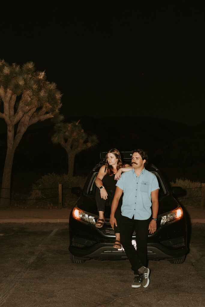 nigh time flash photography desert engagement session