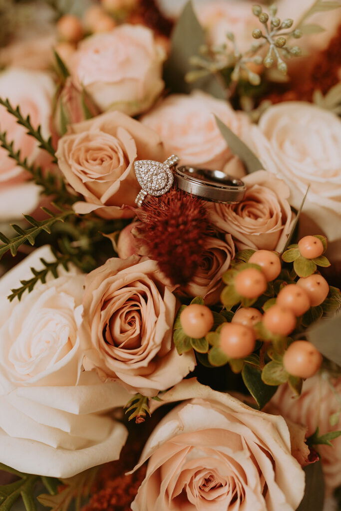 wedding rings in florals