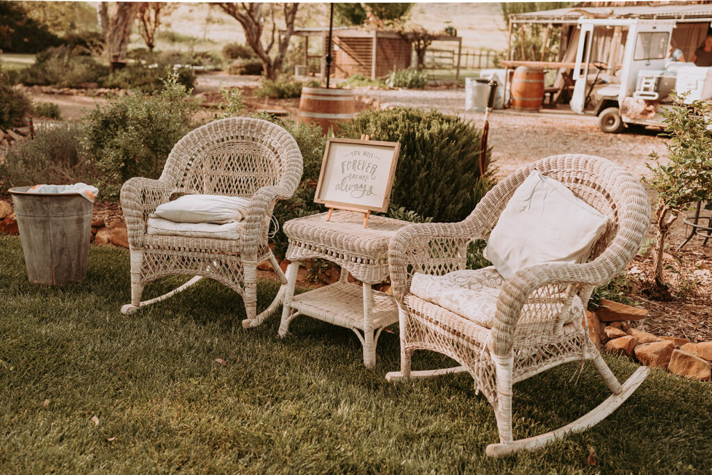 vintage rocking chairs at a wedding
