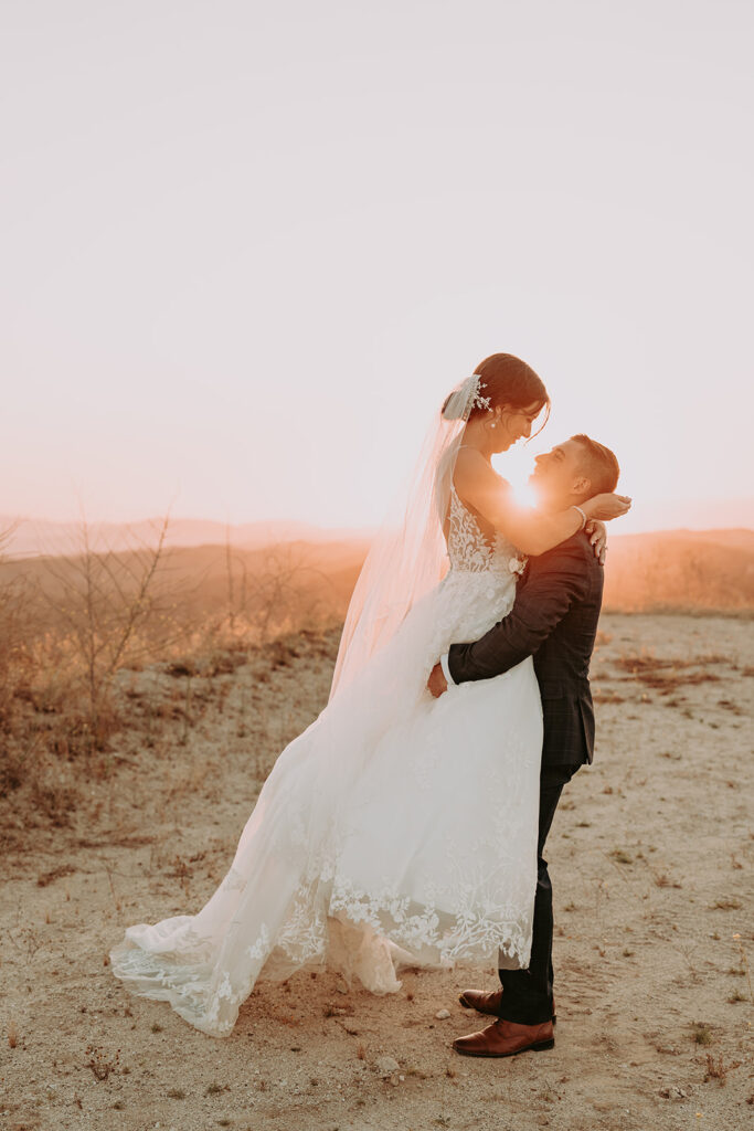 bride and groom at sunset at a Southern California wedding venue