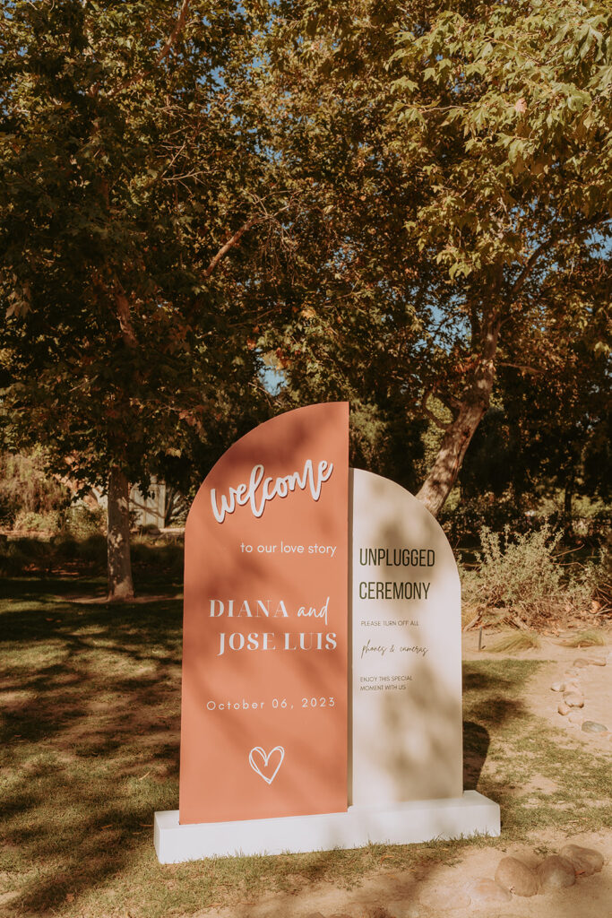 welcome sign outdoor at a Temecula wedding venue