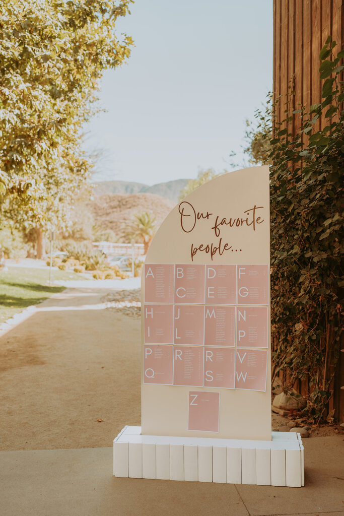 seating sign outdoor at a Temecula wedding venue