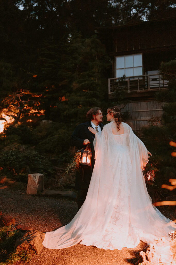 bride and groom with a moody wedding aesthetic