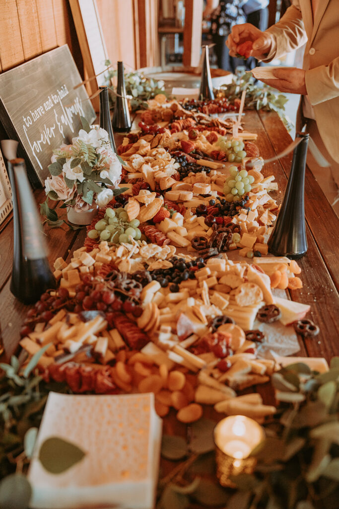 wedding reception charcuterie board at windmill canyon ranch