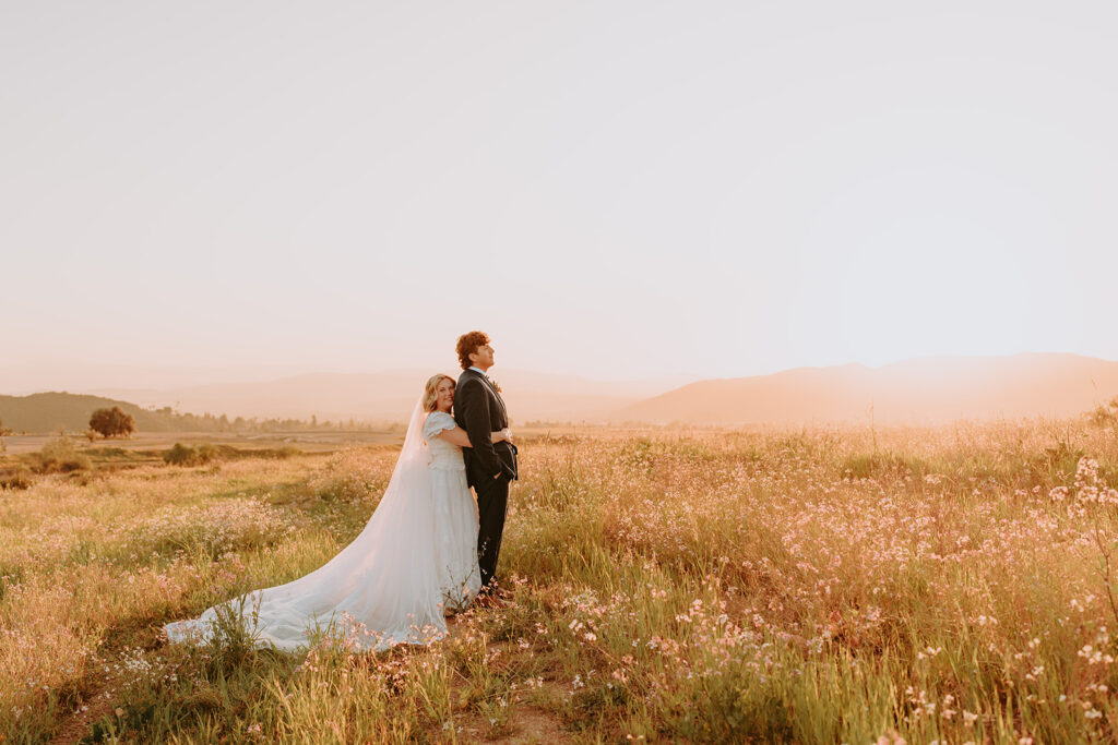 bride and groom couple during golden hour