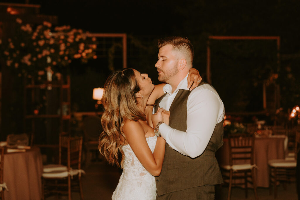 bride and groom dancing at wedding reception